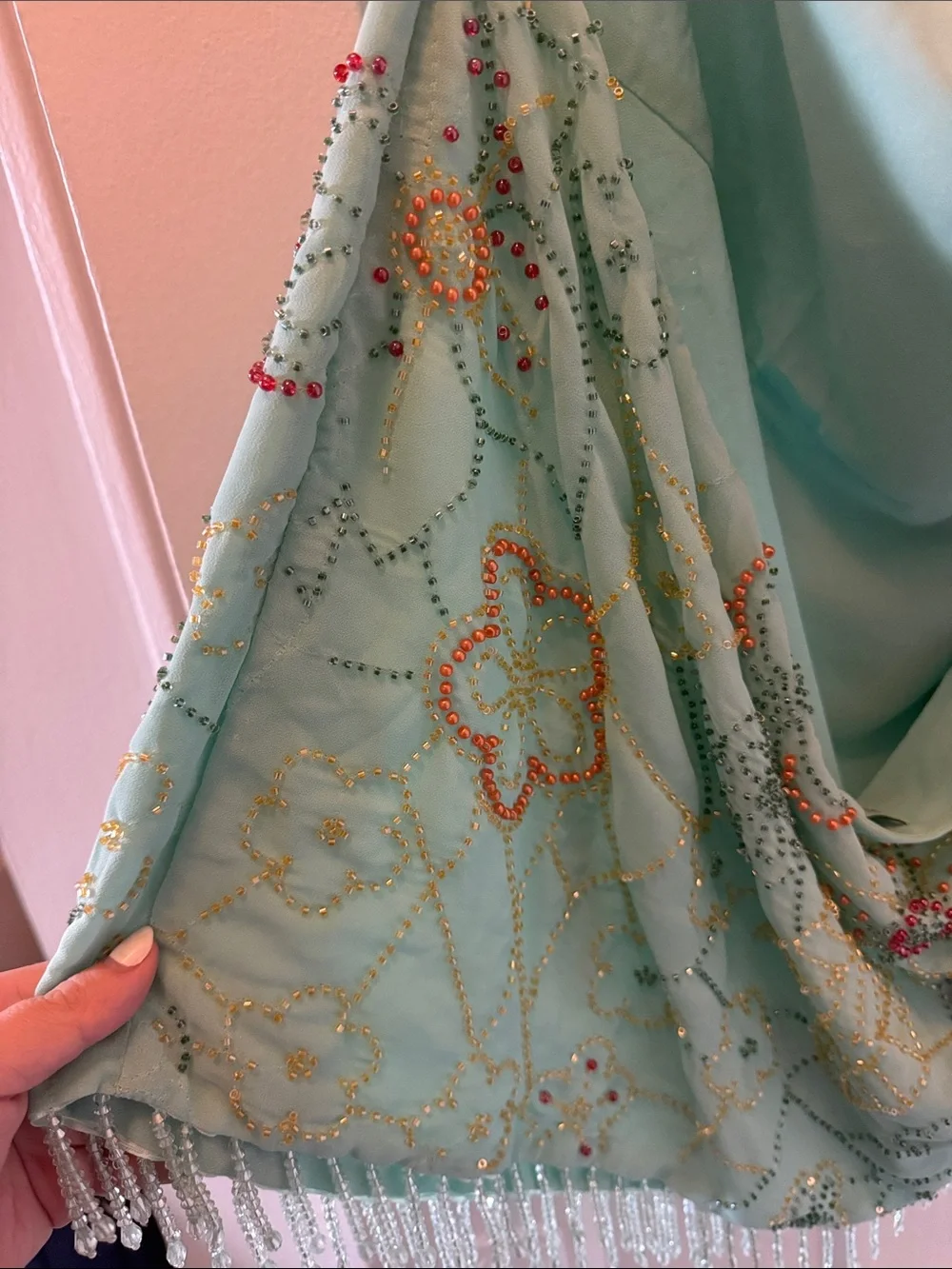 Peppermayo Aqua Beaded Draped Accent Scarf